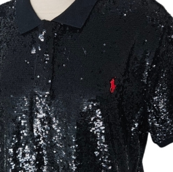 Ralph Lauren Black Sequin Short Sleeve Polo Women's - Picture 11 of 13